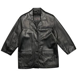 Leather Limited Black Vintage Y2K Collared Button Pocket Jacket Mens Size Small